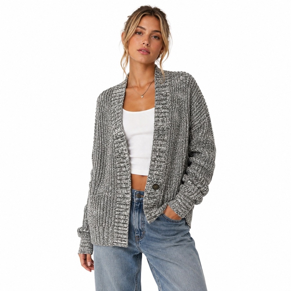 Cabincore Gray Marl Knit Cardigan Button Up Abercrombie & Fitch Small